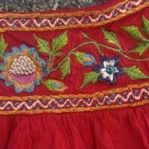 Red Orange Embroidered Crossbody Possibly Silk Boho Festival Gypsy Bag - Picture 3 of 6